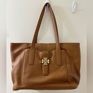 Tory Burch Meyer Plaque Tan Leather Tote Bag